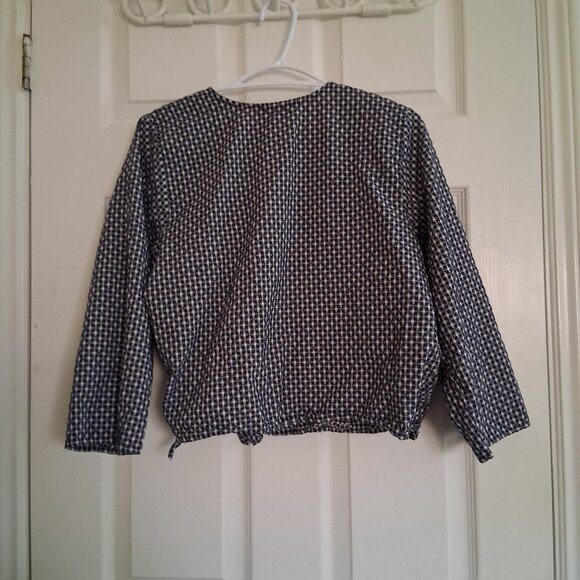 Madewell Women's Size XL Blue White Gingham Textured Cotton Wrap Top - Picture 3 of 11